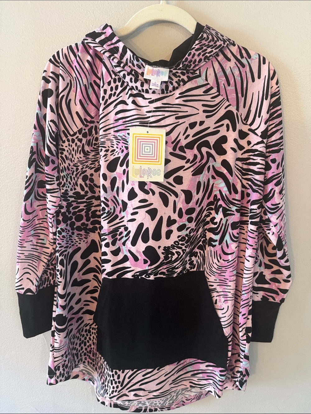 LuLaRoe Pink & Black Abstract Animal Print Hoodie